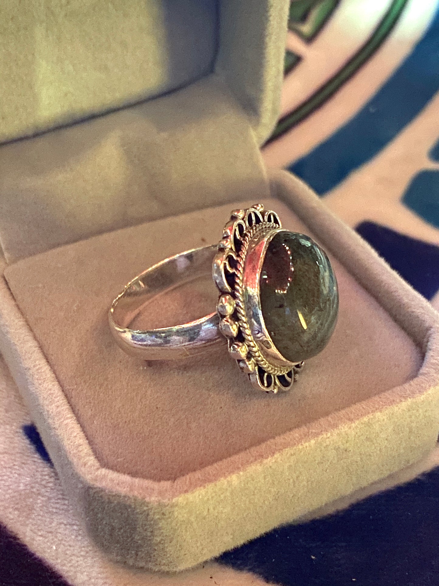 Handmade Labradorite & Sterling Silver Ring Size 9.