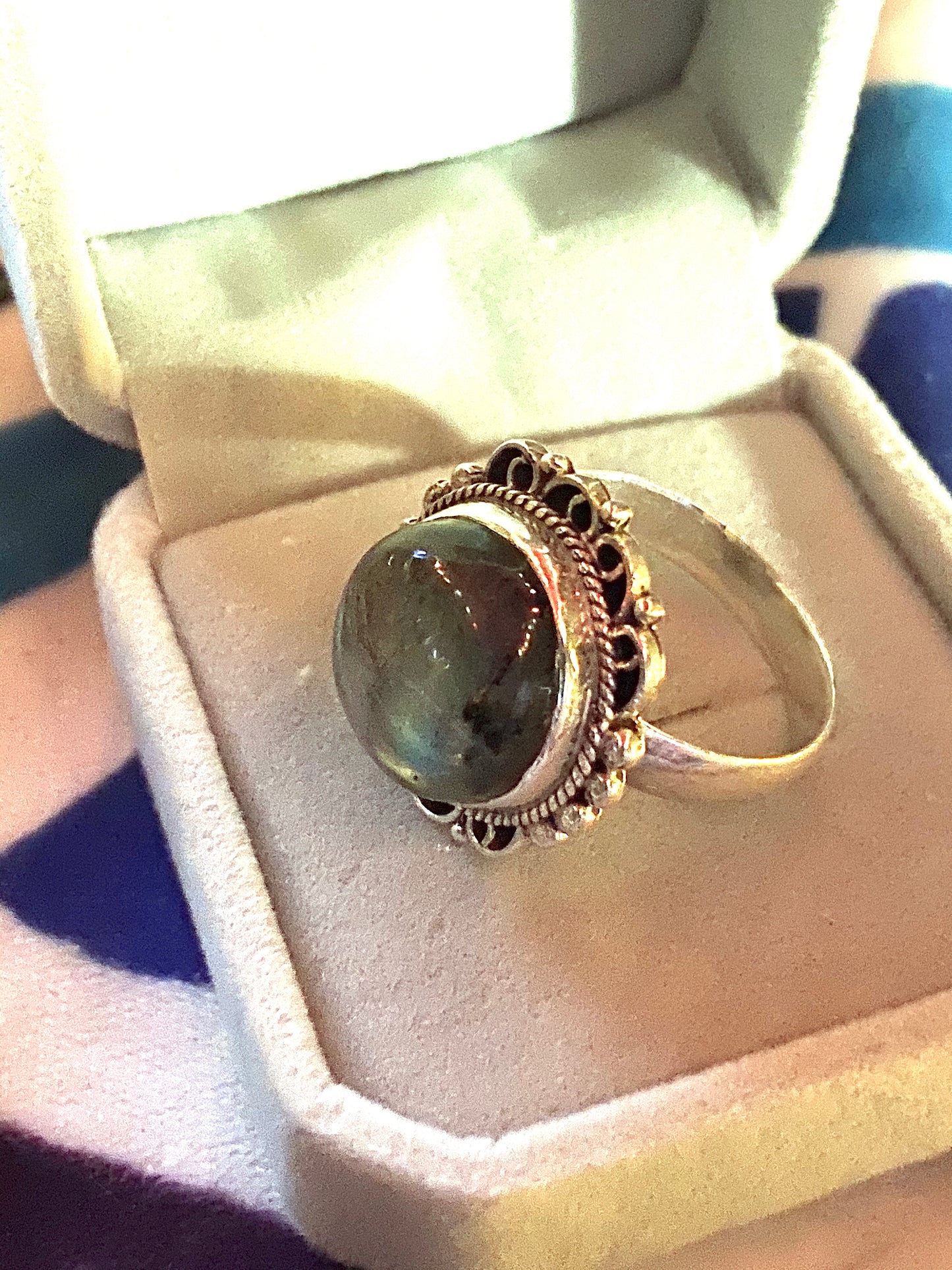 Handmade Labradorite & Sterling Silver Ring Size 9.
