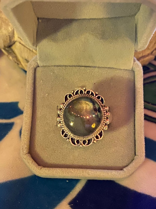 Handmade Labradorite & Sterling Silver Ring Size 9.