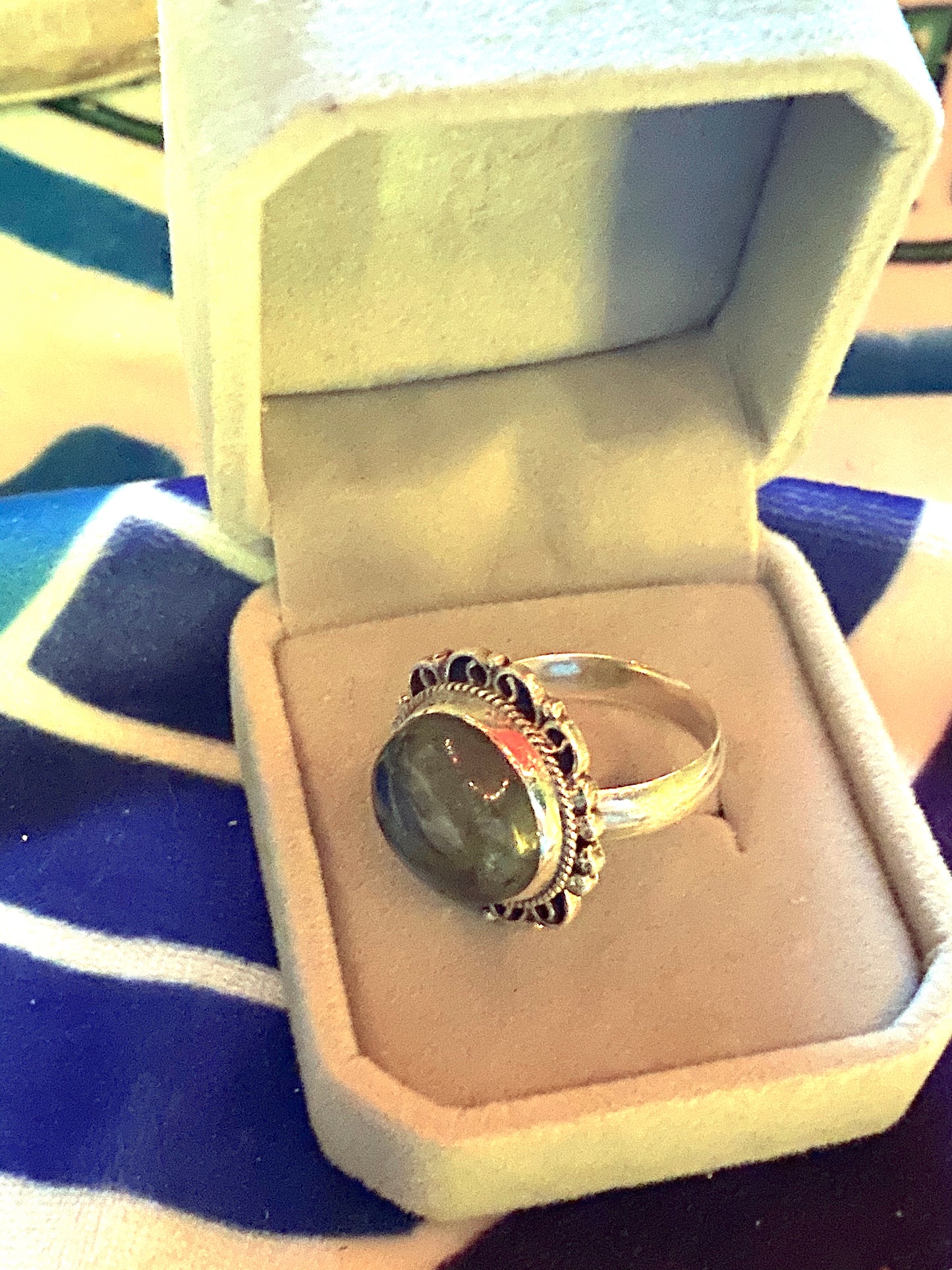 Handmade Labradorite & Sterling Silver Ring Size 9.