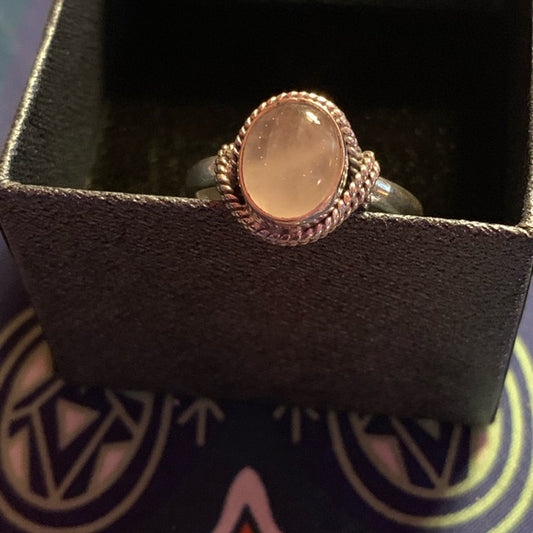 Rose Quartz & Sterling Silver Ring Size 8