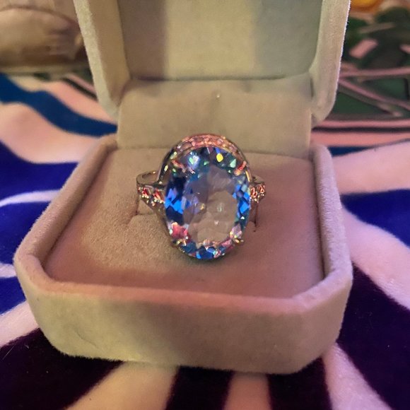 Handmade Sterling Silver & Pure Blue Topaz Ring Size 10