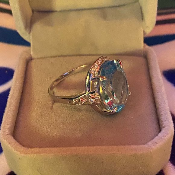 Handmade Sterling Silver & Pure Blue Topaz Ring Size 10