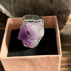 Raw Amethyst Druzy Pave Ring Size 7, 8