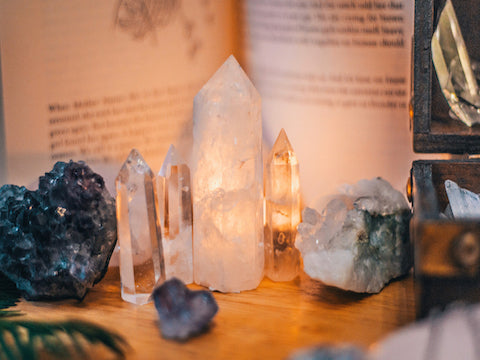 crystal quartz towers with tourmaline