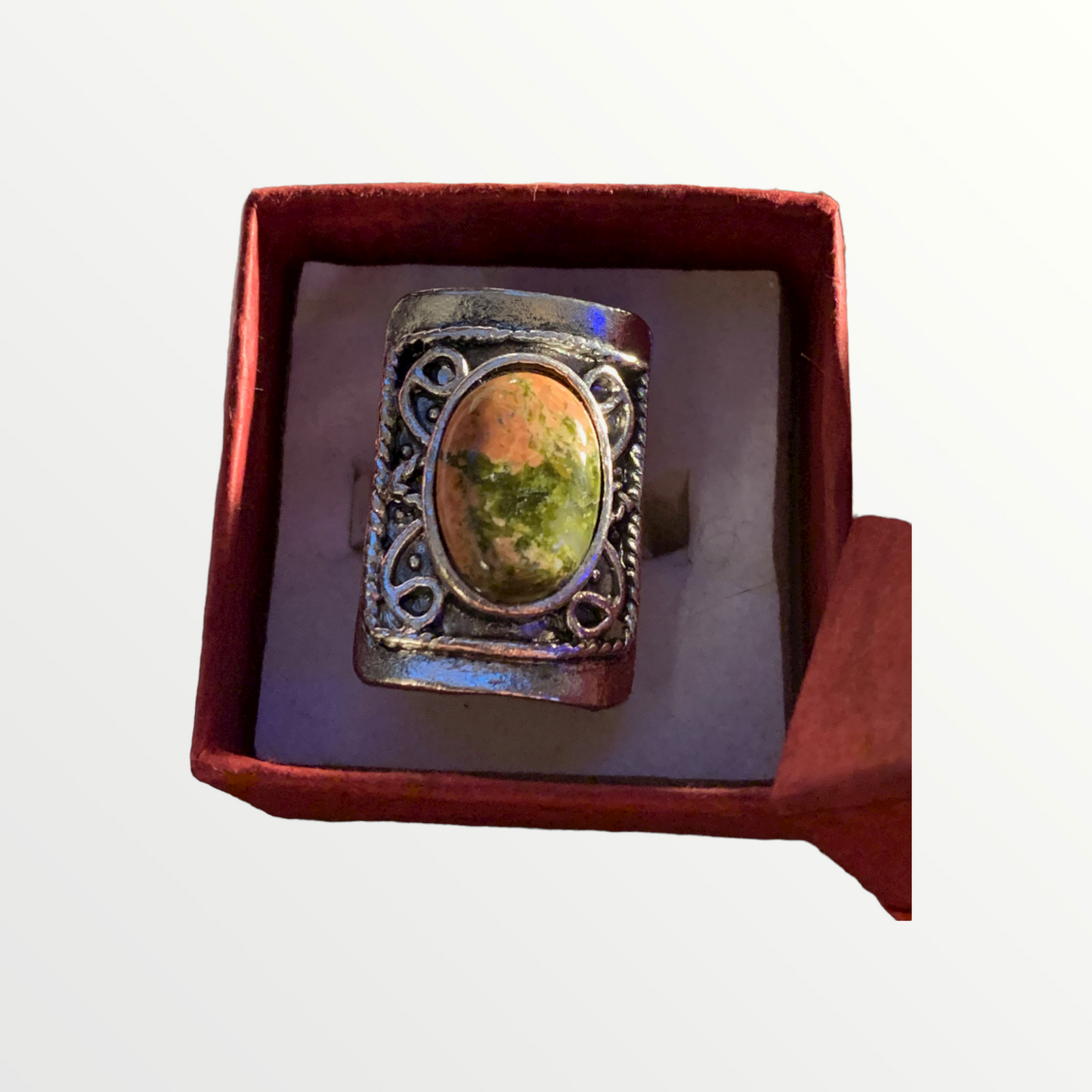 Unakite & Tibetan Silver Ring OS