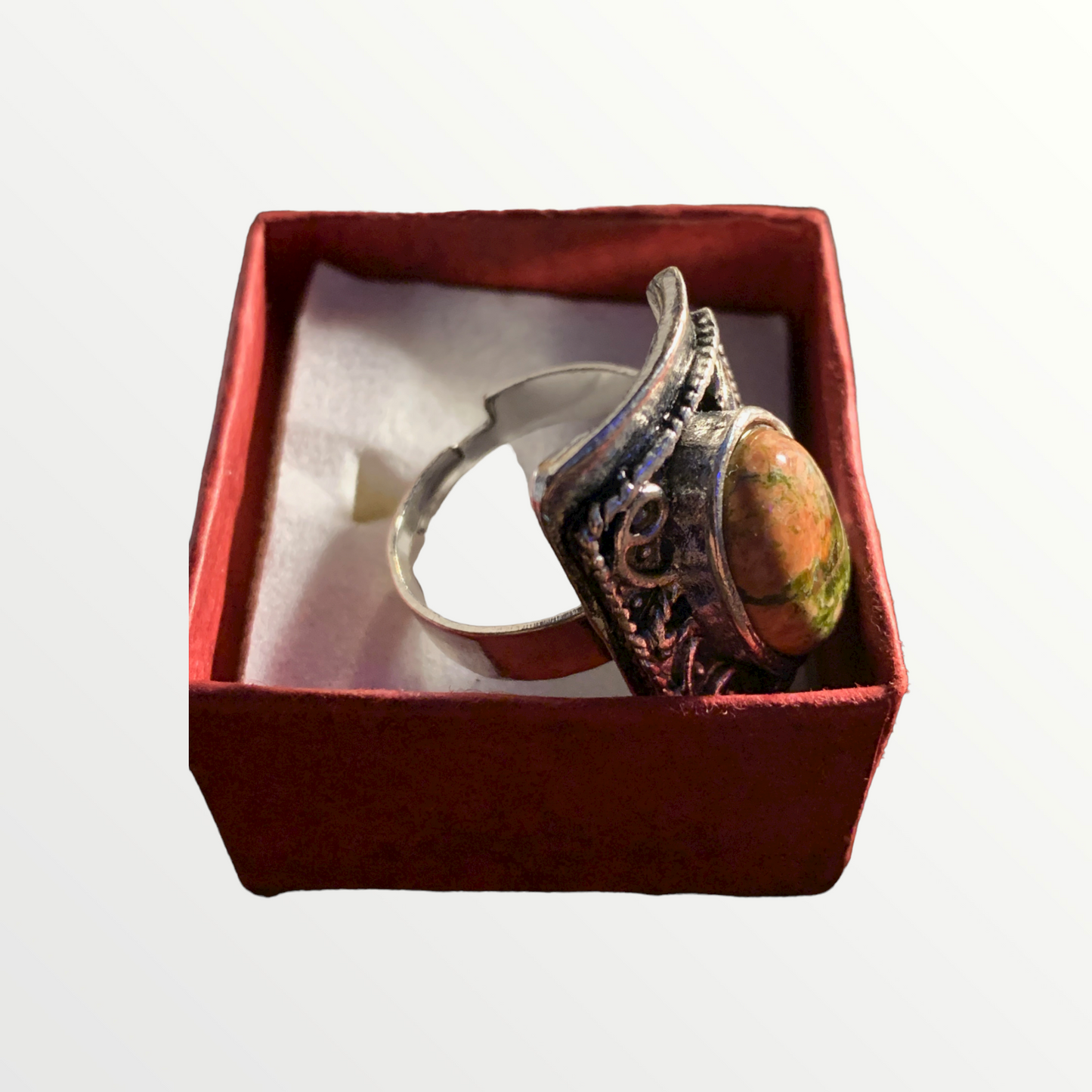 Unakite & Tibetan Silver Ring OS