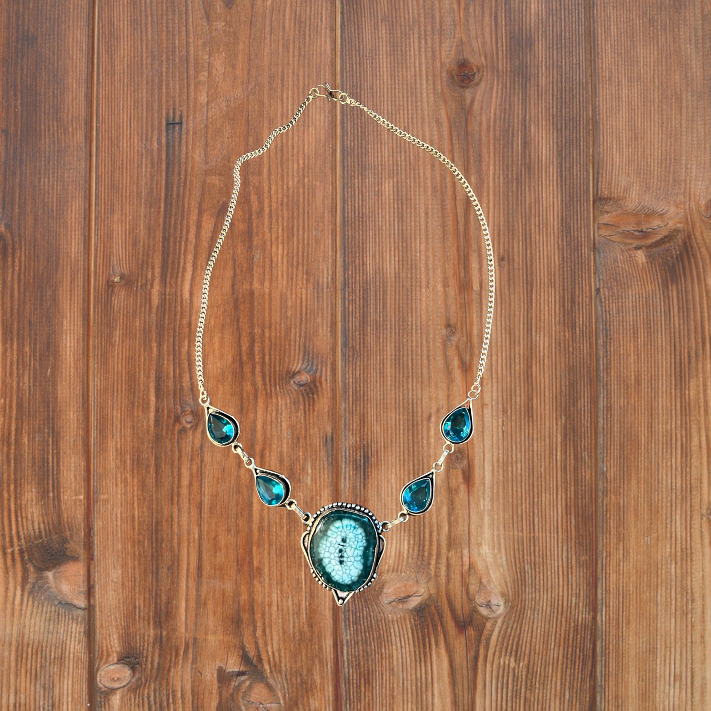 Handmade Solar Quartz, Blue Topaz & Sterling Silver Necklace