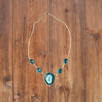 Handmade Solar Quartz, Blue Topaz & Sterling Silver Necklace