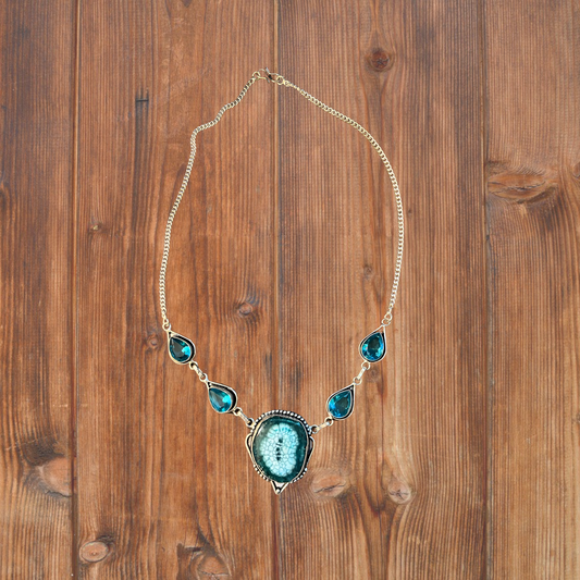 Handmade Solar Quartz, Blue Topaz & Sterling Silver Necklace