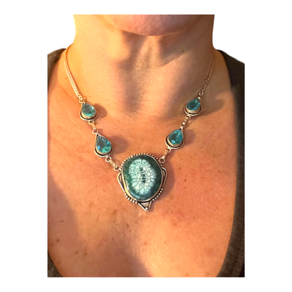 Handmade Solar Quartz, Blue Topaz & Sterling Silver Necklace