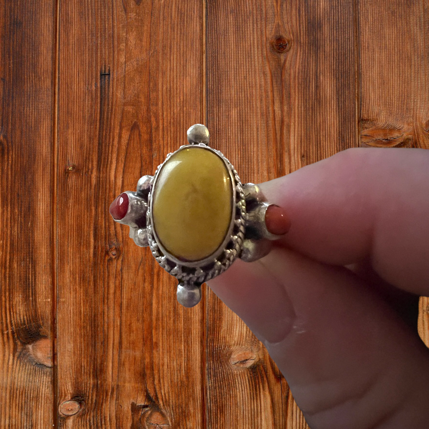 Handmade, frequency-infused Yellow & Red Jasper Tibetan Silver Ring