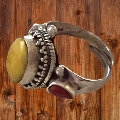 Handmade, frequency-infused Yellow & Red Jasper Tibetan Silver Ring