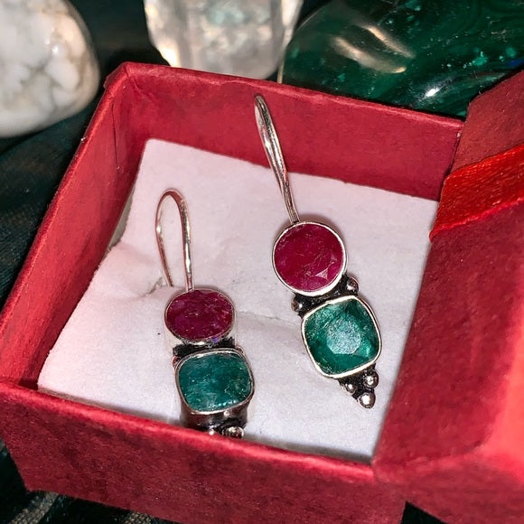 Raw Ruby & Sterling Silver Earrings