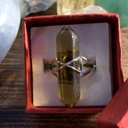 Smoky Quartz Crystal Point Ring Size: OS