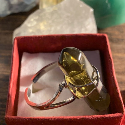 Smoky Quartz Crystal Point Ring Size: OS