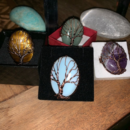 Antique Copper, Brass & Stone 'Tree of Life' Rings Size: OS