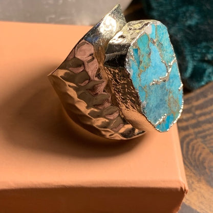 Silver-plated Turquoise Cuff Ring Size: Adjustable to 7.5