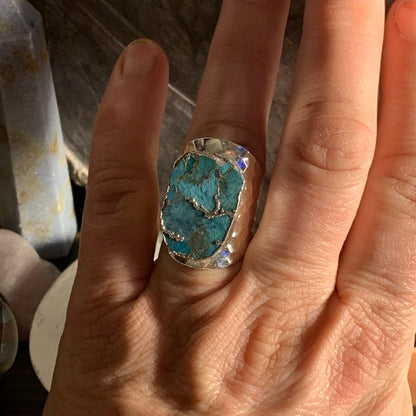 Silver-plated Turquoise Cuff Ring Size: Adjustable to 7.5