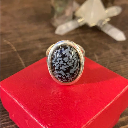 Snowflake Obsidian & Sterling Silver Ring Size: OS