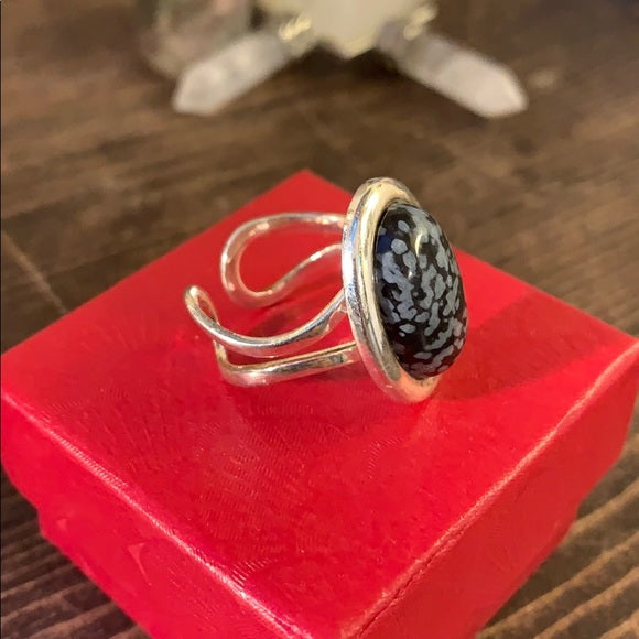 Snowflake Obsidian & Sterling Silver Ring Size: OS
