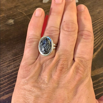 Snowflake Obsidian & Sterling Silver Ring Size: OS