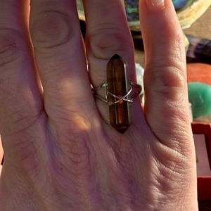 Smoky Quartz Crystal Point Ring Size: OS