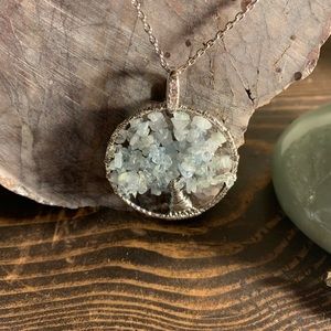 Blue Lace Agate & Sterling Silver Tree of Life Pendant