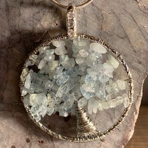 Blue Lace Agate & Sterling Silver Tree of Life Pendant