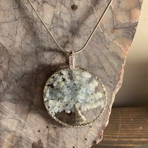 Blue Lace Agate & Sterling Silver Tree of Life Pendant