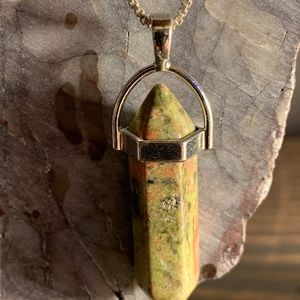 Unakite & Sterling Silver Crystal Point Pendant