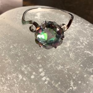 Rainbow Angel Aura & Sterling Silver Ring Size 8.5