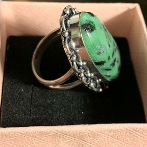 Rare Green Obsidian & Sterling Silver Ring Size 8.5