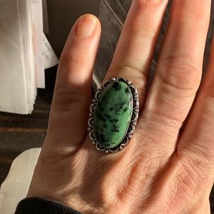 Rare Green Obsidian & Sterling Silver Ring Size 8.5