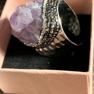 Raw Amethyst Druzy Pave Ring Size 7, 8