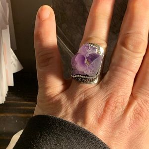 Raw Amethyst Druzy Pave Ring Size 7, 8