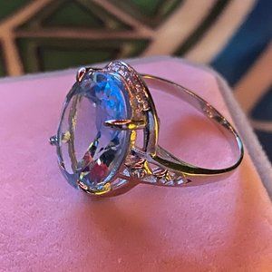 Handmade Sterling Silver & Pure Blue Topaz Ring Size 10